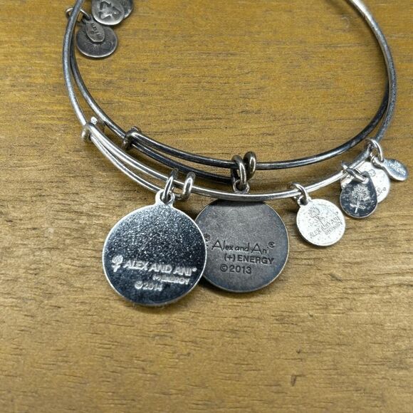 Alex and Ani Path of life Embossed two set silver toned expandable bracelet - Picture 3 of 4